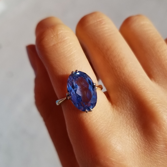 Antique vintage blue spinel 9k gold platinum ring - Picture 3 of 4